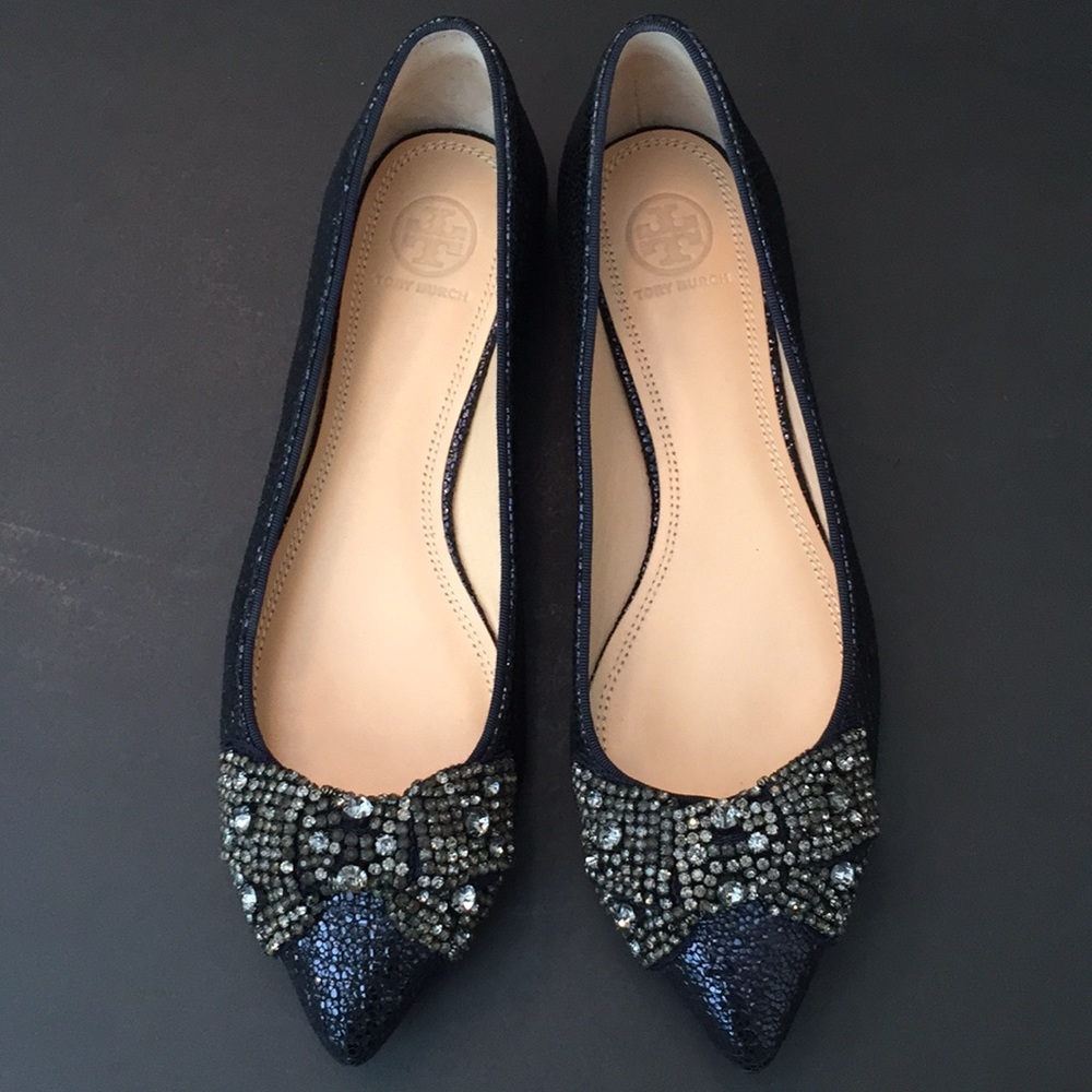 NIB New Tory Burch Vanessa Navy Bow Flat 8M